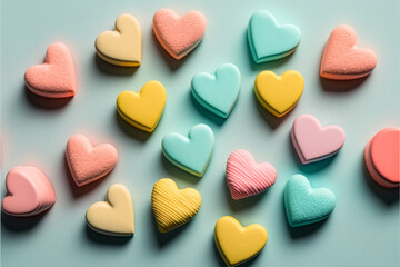 Obraz premium Flat lay candy hearts, Generative AI
