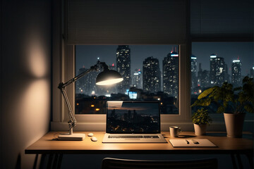 Desktop, Night, Generative AI, Illustration