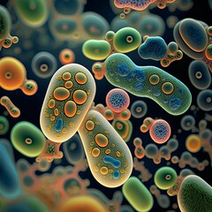 Colorful Simulated Bacteria and Microscopic Organisms [Generative AI] - obrazy, fototapety, plakaty