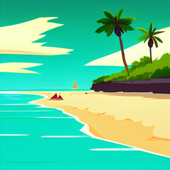 Fototapeta na wymiar tropical island with palm tree - generative ai illustration