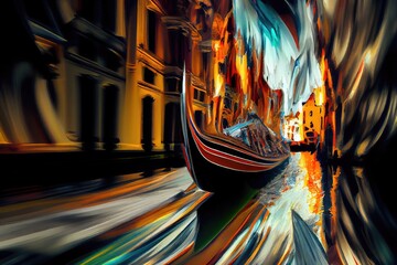 Fototapeta premium Gondola, abstract oil painting, generative AI Art