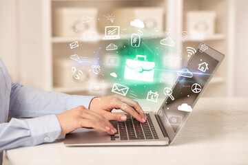 Businessman working on laptop with new business concept