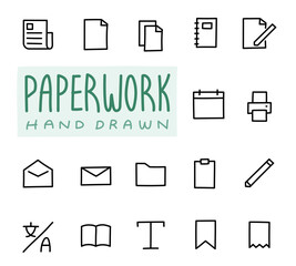 Vector Hand Drawn Outlined Paperwork Icons Set