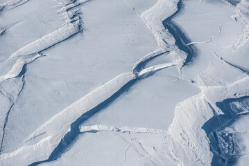 Aerial image of crevasses on the flanks of Mount Erebus, Antarctica.