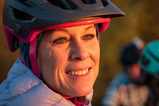 Portrait of woman smiling while looking away, Duluth, Minnesota, USA