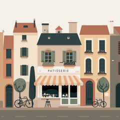 French travel vintage modern style provence scene architecture paris illustration - obrazy, fototapety, plakaty