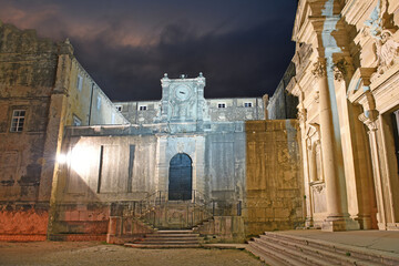 night view to the Jesuit Church of St. Ignatius Loyola and the old Collegium Ragusinum in Dubrovnik, Croatia