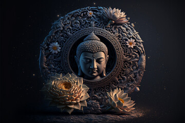 Statue of Buddha. Spiritual Lotus Flower. 