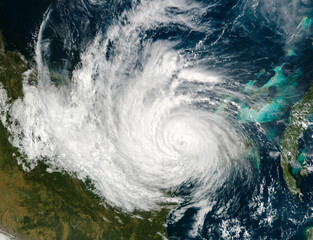 Hurricane from space, satellite view. Hurricane catastrophe. Elements of this image furnished by...