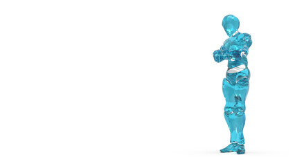 Detailed appearance of the clear blue AI robot under white background. Concept 3D CG of automatic operation, optimization and block chain. PNG file format.