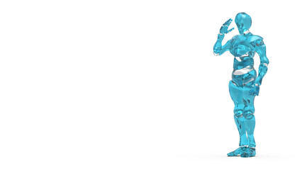 Detailed appearance of the clear blue AI robot under white background. Concept 3D CG of automatic operation, optimization and block chain. PNG file format.