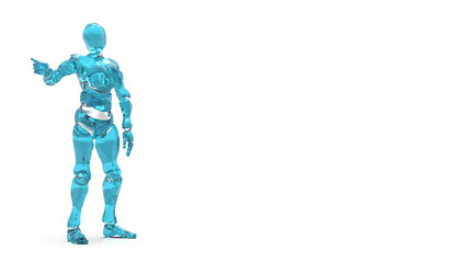 Detailed appearance of the clear blue AI robot under white background. Concept 3D CG of automatic operation, optimization and block chain. PNG file format.