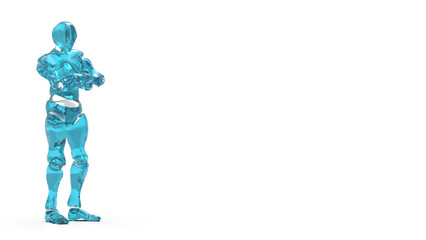 Detailed appearance of the clear blue AI robot under white background. Concept 3D CG of automatic operation, optimization and block chain. PNG file format.