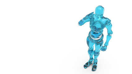 Detailed appearance of the clear blue AI robot under white background. Concept 3D CG of automatic operation, optimization and block chain. PNG file format.