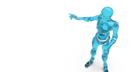 Detailed appearance of the clear blue AI robot under white background. Concept 3D CG of automatic operation, optimization and block chain. PNG file format.