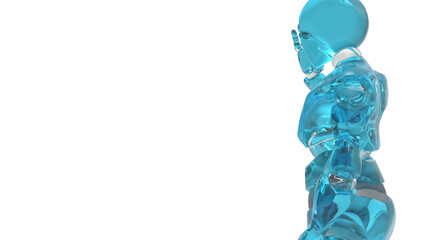 Detailed appearance of the clear blue AI robot under white background. Concept 3D CG of automatic operation, optimization and block chain. PNG file format.