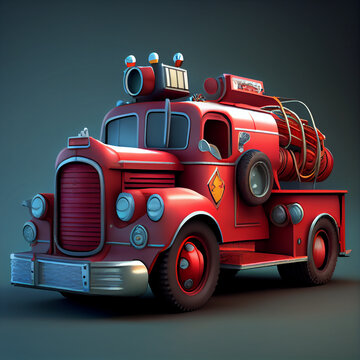 Cartoon firetruck 3d render generative ai