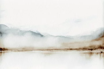 Fotobehang Minimalistic watercolor landscape background. Simple watercolor landscape painting.  © StylishDesignStudio