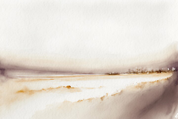 Minimalistic watercolor landscape background. Simple watercolor landscape painting. 