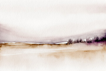 Minimalistic watercolor landscape background. Simple watercolor landscape painting. 