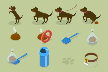 3D Isometric Flat Vector Conceptual Illustration of Pet Care, Dog Poo Clean Up