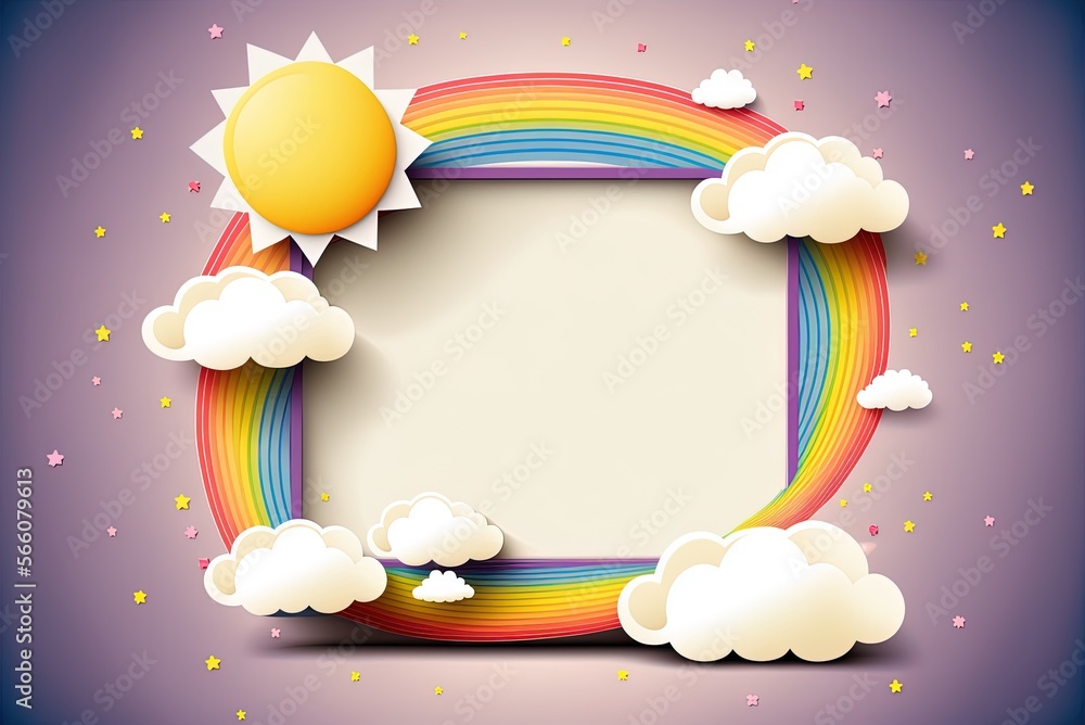 Poster cute rainbow sun cloud backdrop rectangular note frame generative ai