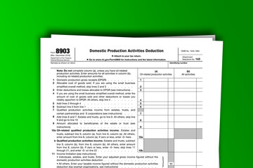 Naklejka premium Form 8903 documentation published IRS USA 43678. American tax document on colored