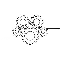 Continuous line drawing of machine gears. the concept of gears on a single-line style machine. Machine gear technology concept in single line doodle style.