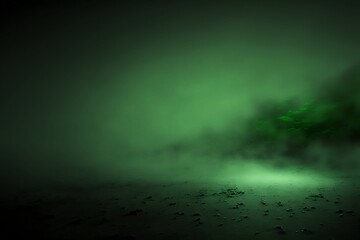 Green fog over a dark road covered with debris, Generative AI