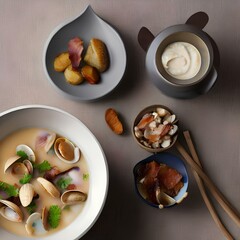 A bowl of chowder with clams, potatoes and bacon2, Generative AI