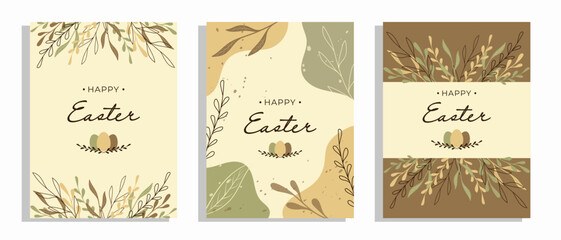Set of  Easter greeting cards. Floral decorated background for poster, flyer, banner, invitation. 