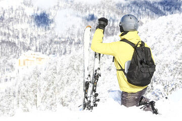 Fototapeta na wymiar male skier in the extreme freedom mountains