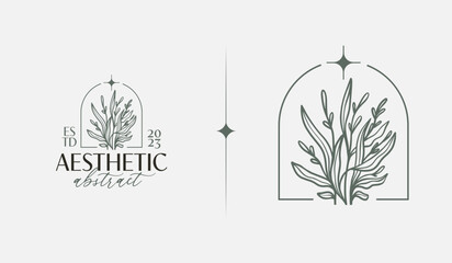 Abstract Plant Botanical Flower Line Art Line Drawing. Universal creative premium symbol. Vector illustration. Creative Minimal design template
