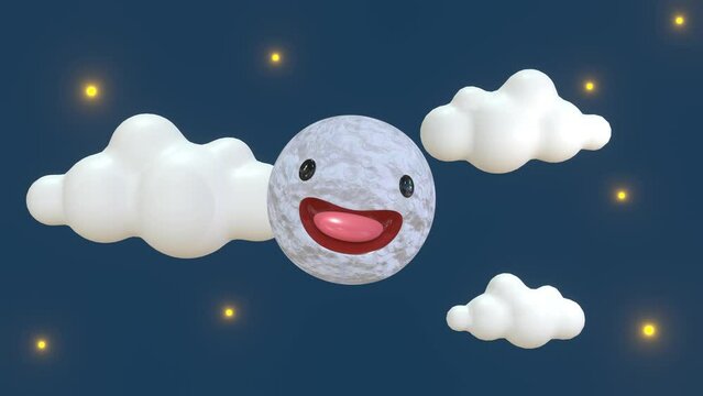 Smiling moon and blue sky with stars.