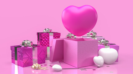 The heart and gift box for valentine celebration concept 3d rendering