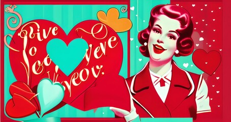 valentine's day conccept background, retro, illustration, Generative AI