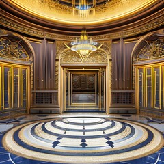 Obraz premium A grand entrance hall with an Art Deco ceiling and intricate geometric patterns3, Generative AI