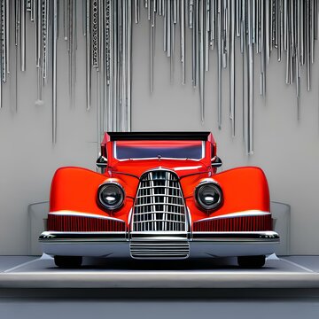 A vintage Art Deco car with sleek lines and chrome detailing3, Generative AI