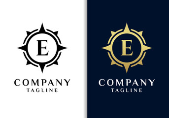 Letter E compass logo design vector image