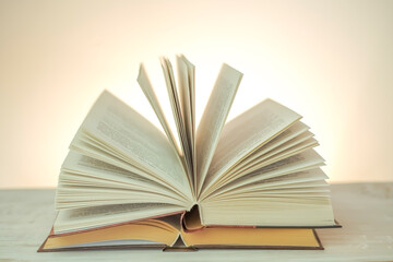  Reading books.Open books on a light background .stack of books on a wooden table.Learning and knowledge symbol.Reading and education.Literature and reading concept.
