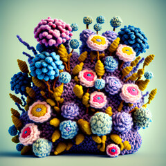 flower bush made of knitting with bright colors, AI generated
