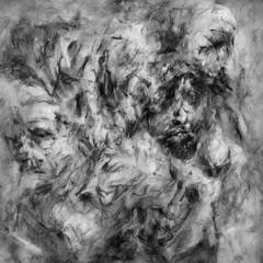 cloud of smoke that forms some faces, generated by AI