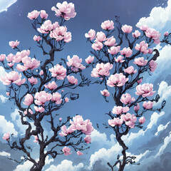 branches with some cherry trees with the sky in the background, generated by AI