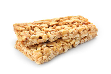 Tasty peanut bars (kozinaki) isolated on white