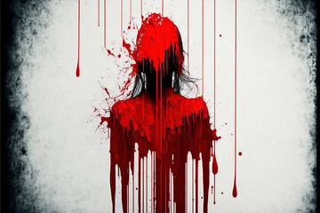 abstract dripping red paint the shape of a female human