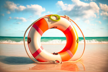 lifebuoy, life ring ball on the sea beach