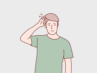 Man confuse scratched head in astonishment simple korean style illustration