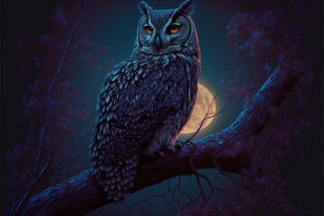 owl with moon in background