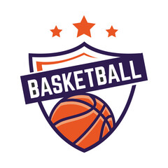 Minimalist Basketball logo emblem template, with white isolated background