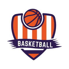 Minimalist Basketball logo emblem template, with white isolated background